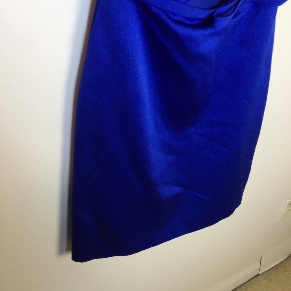 Alfred Angelo Mini Cocktail Dress Size 2 Womans Blue Satin One Shoulder Pleated - Picture 5 of 14